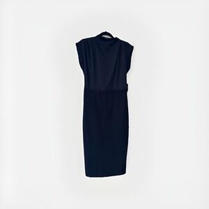New! Express Women's Mock neck cap sleeve midi sheath dress Medium Black Classy